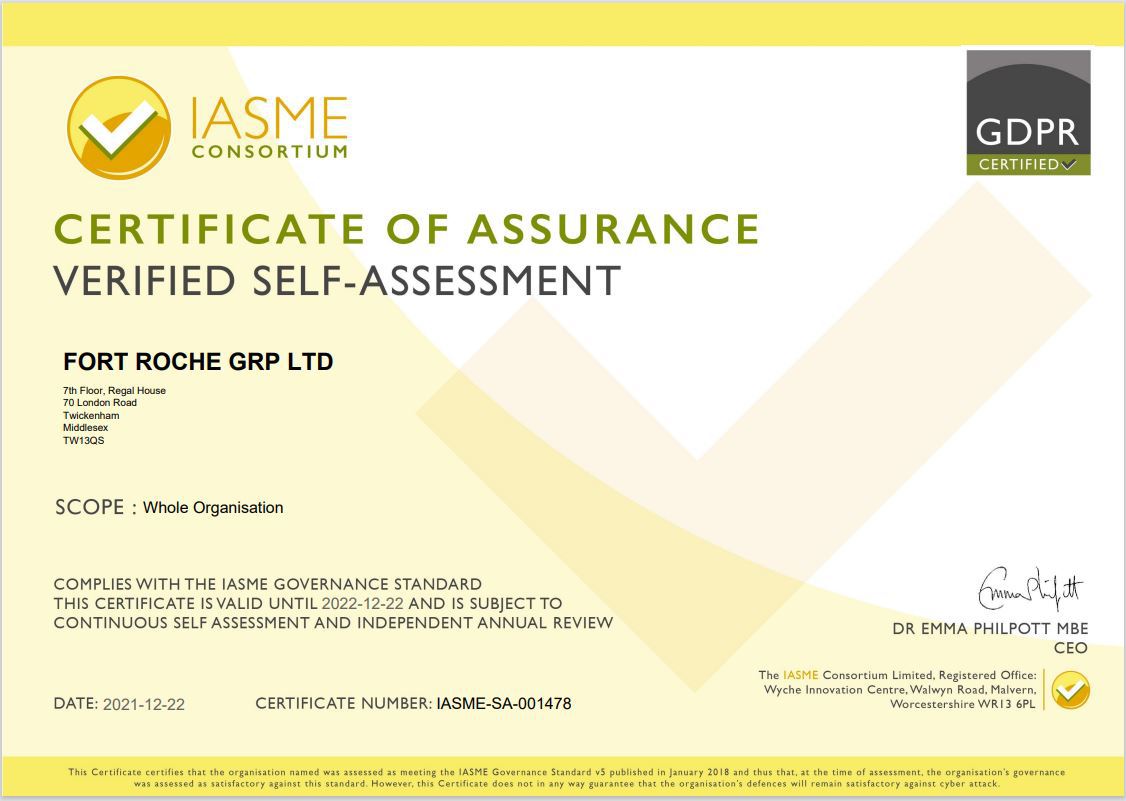 GDPR Certificate of Assurance